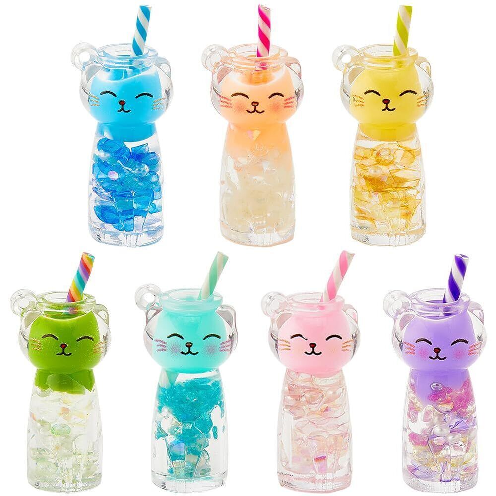 9129 1 Box 30Pcs Luminous Charms Resin Bottle Charms Bulk Kitten Milk Tea